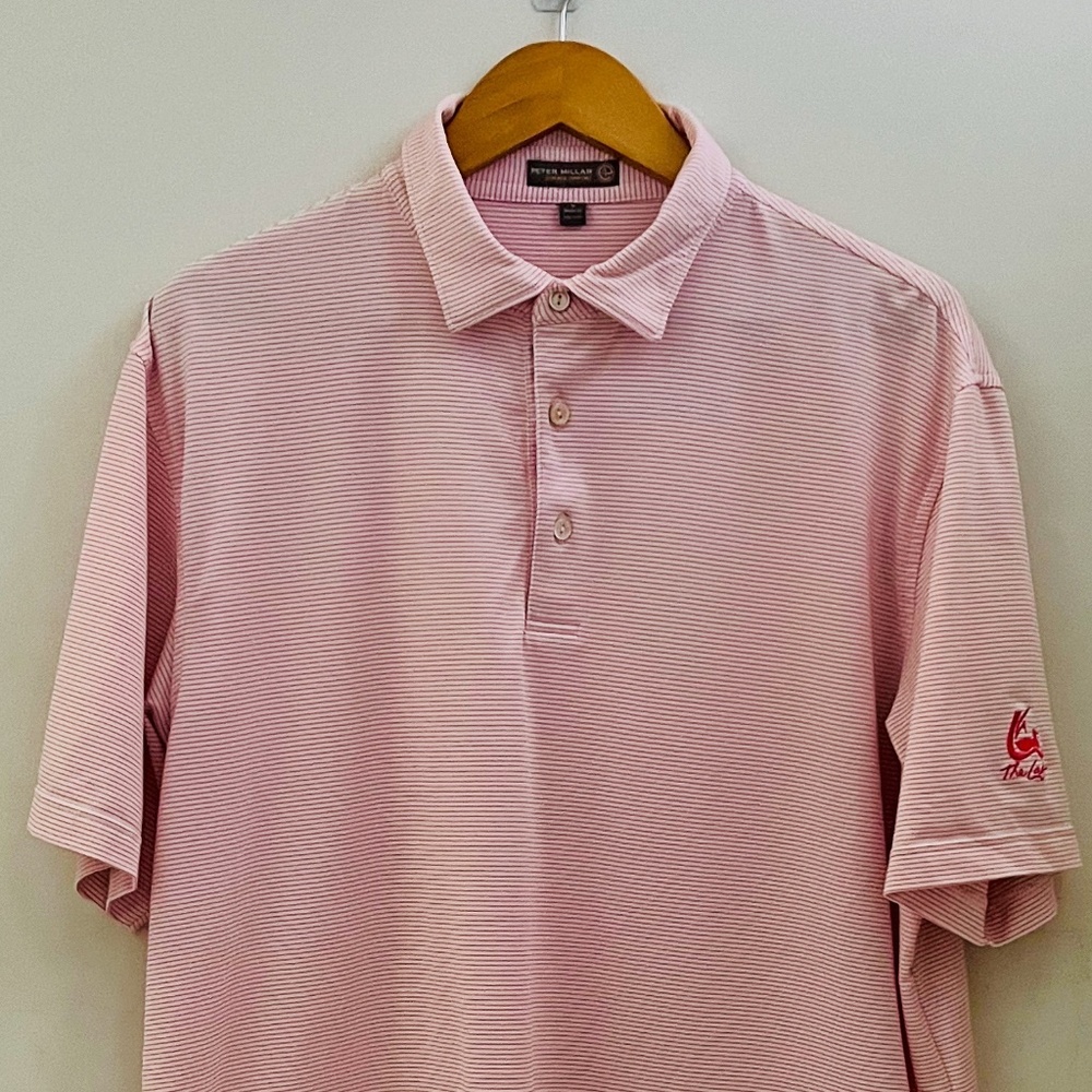 Peter Millar 4E Men's Summer Comfort Polo Size L Light Pink stripe on white